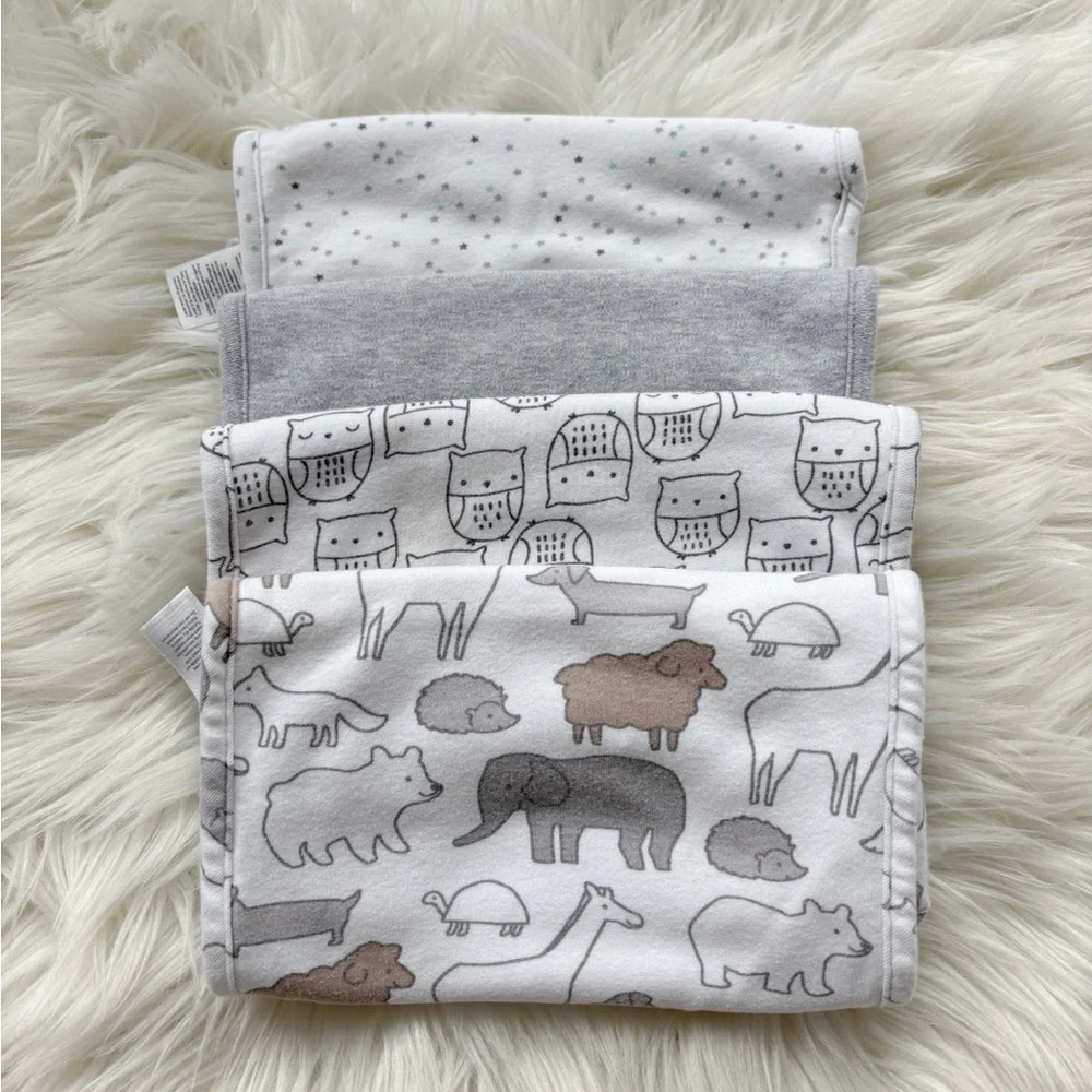 Animal Print Baby Burp Cloth Set - Gray and White - carters set of 4